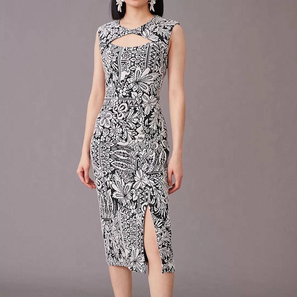 Jacquard Cut-Out Midi Dress - Anthropologie - Size XS - Floral - Midi